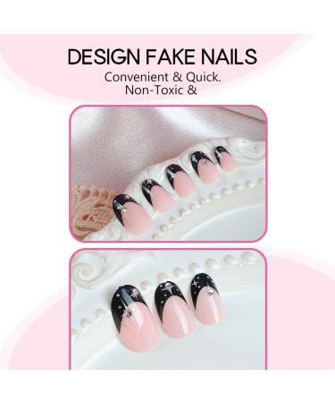 Buy Black French Tip Press On Nails - 24pcs Star Silver Diamond Design Glossy Reusable Artificial Nails for Women - Perfect DIY Manicure - Buy Online on SooperMarket.com
