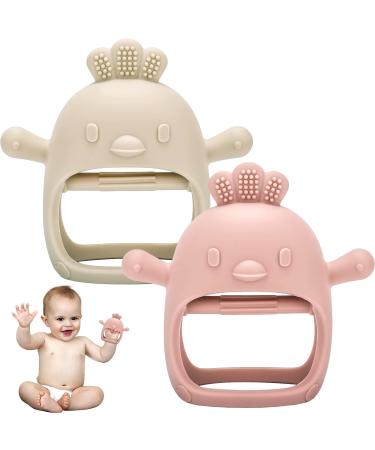 2 Pack Teething Toys for Baby Teething Mitten for Babies Baby Toys 0-6 Months Silicone Teether for Toddler Infant Baby Boy Girl Shower Gifts Teething Relief Chew Toys (Chicken Beige + Pink)