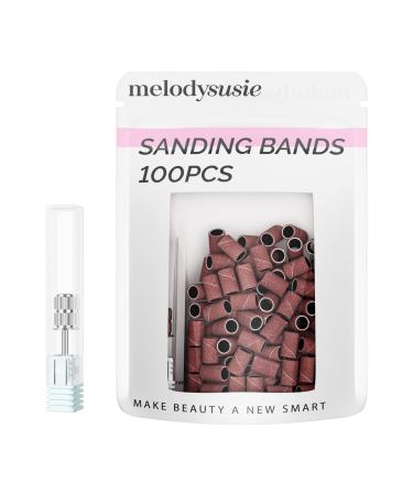 MelodySusie 100 Pcs Professional Sanding Bands Nail Manicure 180 Grit File Sand Piece Set For Nail Drill Bits 180 Grit Brown