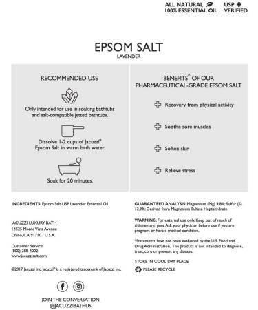 Jacuzzi SA12000 Epsom Bath Salt 2.2 lb - Lavender | Relax and Unwind with Soothing Aromatherapy - Buy Online on SooperMarket.com