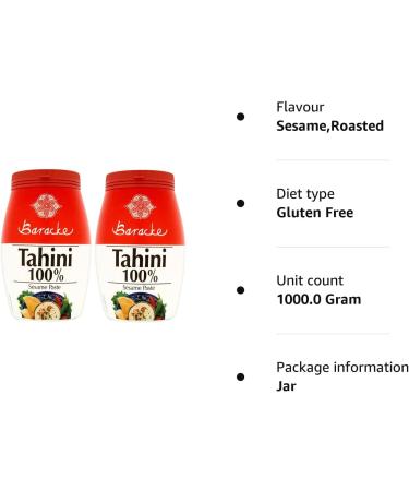 Baracke 100% Sesame Tahini Paste 1kg (2 x 500g) Roasted & Stone Ground Ethiopian Humera Sesame Seeds All Natural Kosher Hallal Vegan Gluten Free. - Buy Online on SooperMarket.com