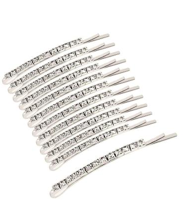 12 Pieces Rhinestone Bobby Pins, Silver Metal Hair Clips Diamond Bobby Pins Crystal Hair Pin for Prom Lady Women Girls