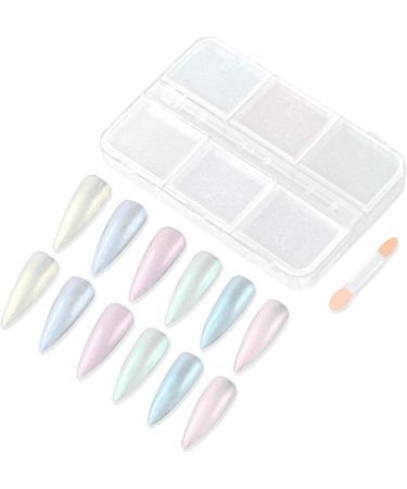 URAQT Chrome Nail Powder Set - 6 Colors Holographic Glitter Dust Powders for Manicure - Mirror Effect Pearl Pigment with Sponge Brush - DIY Nail Art Decoration - Buy Online on SooperMarket.com