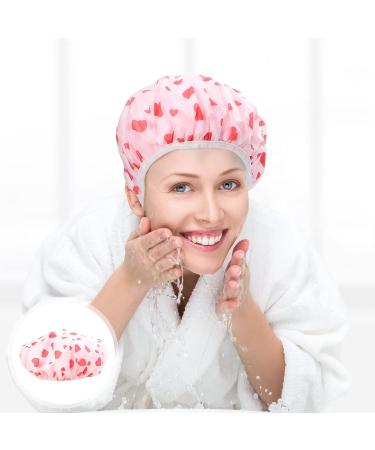 FRCOLOR Girl Beanie Shower Cap - Reusable Floral Printed Spa Cap for Girls - Elastic Double Wrap Protector for Beauty Bonnet - Salon Bathing Cap for Women - Pink, 29x29cm - Buy Online on SooperMarket.com