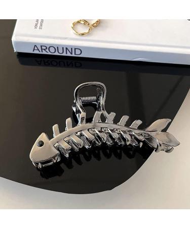 Gunmetal Fishbone Metal Hair Claw Clip - Elegant, Strong Hold for Thick/Thin Hair - Stylish Accessory for Women - Large Size - Buy Online on SooperMarket.com