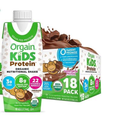 Orgain Kids Organic Grass Fed 8g Protein Nutritional Shake Chocolate 8.25 fl. oz. 244ml x 18 pk.