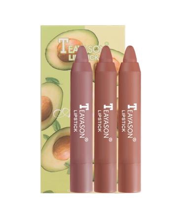 Lipstick Set 3 PCs lipstick adjust lip kit matt lip glaze permanent lipstick waterproof matt nude lipstick beauty lip gloss non-stick-cup sexy color lipsticks (02)