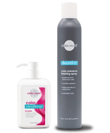 KERACOLOR Kit of 3-in-1 (Cleanse + Conditioner + Color) Hot Pink Semi-Permanent Hair Dye and Finishing Hair Spray 10oz