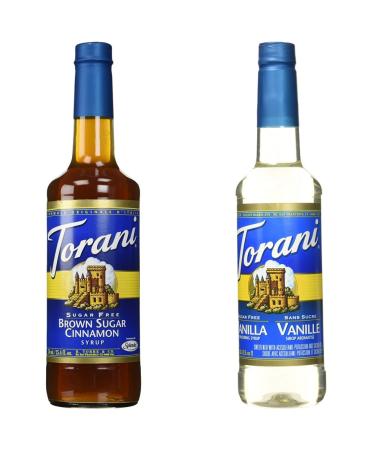 Torani Sugar-Free Brown Sugar Cinnamon Syrup 750 ml & Sugar Free Vanilla Syrup PET Bottle 750 milliliters Cinnamon Syrup + Vanilla Syrup