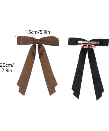 2 Pack Hair Bows for Women Black Bow Hair Clips French Barrette with Long Silky Satin Hair Ribbons for Women Girls(Black Brown) - Buy Online on SooperMarket.com