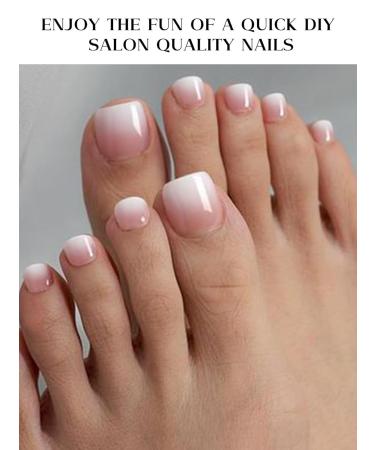 Kalolary White Gel Toenail Strips - Long Lasting Pink Gradient Pedicure Stickers | Salon Quality Nail Wraps with Nail File & Wood Stick | Perfect for UV/LED Lamp - Buy Online on SooperMarket.com