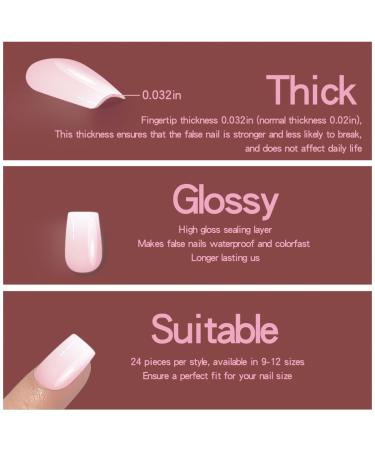 24 Pcs Pink Press-On Nails - Short Bling Glam Square with Diamond & Glitter Rhinestones | Glossy Fake Nails for Women & Girls - Buy Online on SooperMarket.com