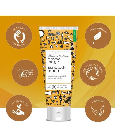 Blossam Kochhar Aroma Magic Sun Block Lotion SPF 30 PA ++ Broad Spectrum UVA / UVB protects and mattifies - 100 Gram - Buy Online on SooperMarket.com