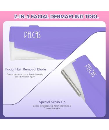 PELCAS Electric Dermaplaning Tool with LED Light - Mini Facial Razor 3 Speeds for Peach Fuzz & Exfoliation - At Home Hair Removal System for Women - 6 Blades BV18-712 Purple - Buy Online on SooperMarket.com