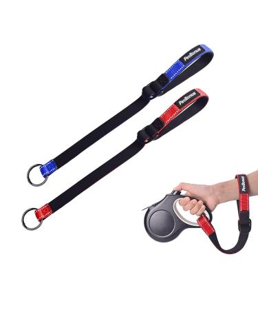 Petbonus Short dog leash safety bracelet for roller leash dog leash reflective seams and adjustable soft padded handle extra layer Safety for strollers (blue pink) 2 pieces of blue red
