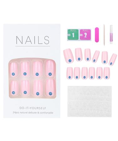 24 Pcs Glossy Press on Coffin Nails for Women - Pink Eye False Nail Set with Glue - Buy Online on SooperMarket.com
