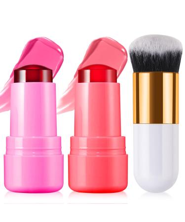 2PCS Cooling Water Jelly Lip Tint/Blush Jelly Blush Stick Makeup 3-in-1 Cheek and Lip Tint-Chill Poppy Pink Water Jelly Stain Lip Gloss Lip and Cheek Jelly Blush Stick Lipstick (2PCS SET A)