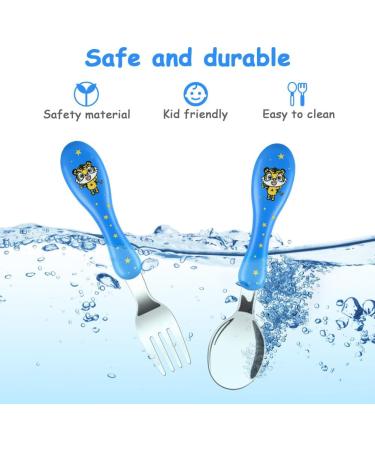 Vicloon Baby Fork and Spoon Set - 6 PCS Toddler Utensils Stainless Steel Cutlery for Baby Feeding - Tiger Pink/Blue/Yellow - Buy Online on SooperMarket.com