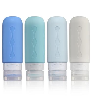 Gemice Silicone Travel Bottle 4 Pack Portable Travel Containers Set LeakProof Refillable Squeezable for Lotion Liquid Shampoos Soap and Toiletries (90ml) Blue