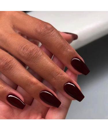 Dark Red Press On Nails - Medium Short Square & Ballerina Coffin Shape | 24 PCS Glossy Acrylic Fake Nails | Xcreando Spring Summer Collection - Buy Online on SooperMarket.com
