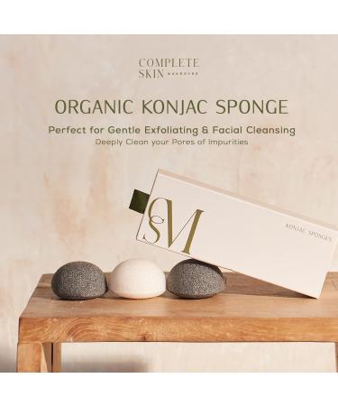 CSM Organic Konjac Sponges 3-Pack - Gentle Exfoliating Facial Cleansing Sponge with Activated Bamboo Charcoal - Natural Sponge Set for Pore Cleansing and Impurity Removal - Buy Online on SooperMarket.com