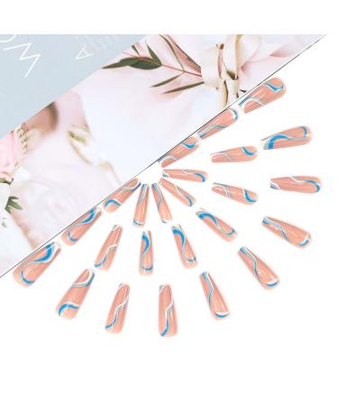 Brishow Long Wavy Lines Press-On Nails | Pink Bellarina Acrylic Nails | 24pcs for Women & Girls - International Shipping Available - Buy Online on SooperMarket.com