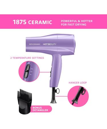 1875 Ceramic Hair Dryer - Fast Drying Multi-Setting Comb & Detangler Included - Compact & Travel-Friendly (Purple - Buy Online on SooperMarket.com