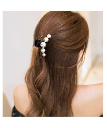 3-Piece Large Pearl Hair Claw Clips Set - White, Black, Brown | Strong Hold Acrylic Design for Women - Fashion Hair Styling Barrette & Wedding Hair Decor - Buy Online on SooperMarket.com