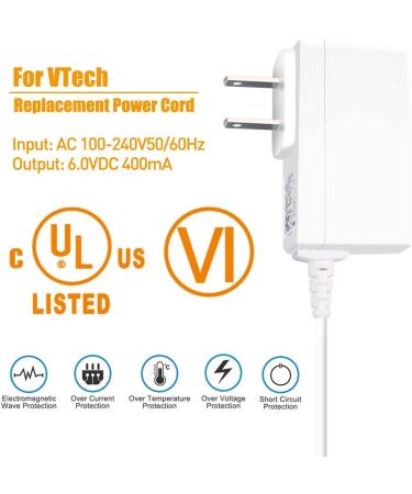 UL Listed Power Cord for VTech DM221-2 DM223 DM251 Baby Monitor Charger - DC 6.0V 6.6ft White - Compatible with DM111 DM112 DM222 DM271 - Parent & Baby Units - Buy Online on SooperMarket.com