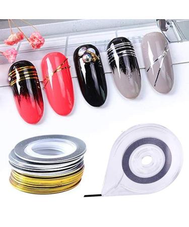 JIAHAO 2Pcs Gold/Silver Striping Tape Line Nail Art Decoration Sticker Set with Dispensers - DIY Nail Tip Design - Buy Online on SooperMarket.com