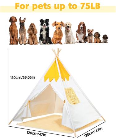 Large Pet Teepee Tent with Mat for Dogs & Cats | Portable Indoor/Outdoor Dog House - White Stripe Design - Buy Online on SooperMarket.com