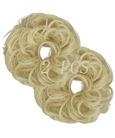 OMGREAT 2PCS Thick Updo Messy Hair Buns Curly Wavy Ponytail Extensions Hairpieces juva bun Hair Scrunchies for Women Girls Color Bleach Blonde 2 PCS 4# Bleach Blonde