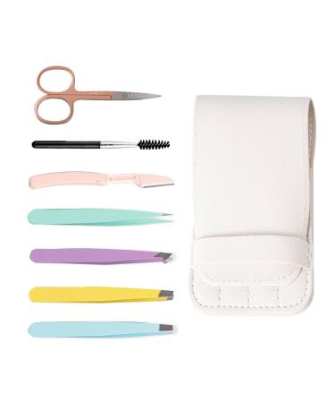 WUBAYI Tweezers for Facical Hair Women 7Pcs Professional Stainless Steel Eyebrow Tweezers Kit for Man & Women Tweezers Set for Eyebrow/Ingrown Hairs/Splinter/Facial Hair Removal