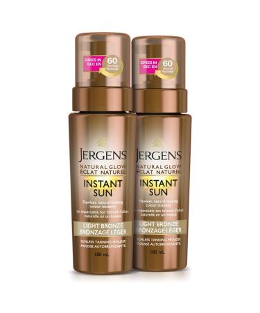 Jergens Natural Glow Instant Sun Sunless Tanning Mousse Light Bronze Self Tanner for Flawless Natural Looking Colour (2 Pack) Light Bronze Duo Pack