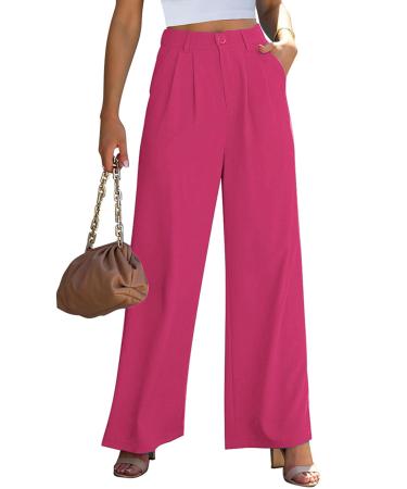 Vetinee Wide Leg Casual Dress Pants for Womens High Waisted Work Pants with Pockets Trousers for Business Office XXL Magenta