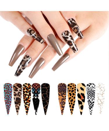 Leopard Print Nail Foils Transfer Stickers - Holographic Starry Sky Design for Acrylic Nails - 10pcs Style 12 - Buy Online on SooperMarket.com