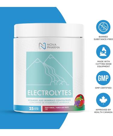 Nova Pharma Electrolytes Powder Amino Acids Supplement - Hydrates Builds Muscle Mass & Boosts Workout Performance Vegan Caffeine-Free Zero Sugar No Artificial Flavor/Color/Sweetener - 25 Servings Fruit Punch - Buy Online on SooperMarket.com
