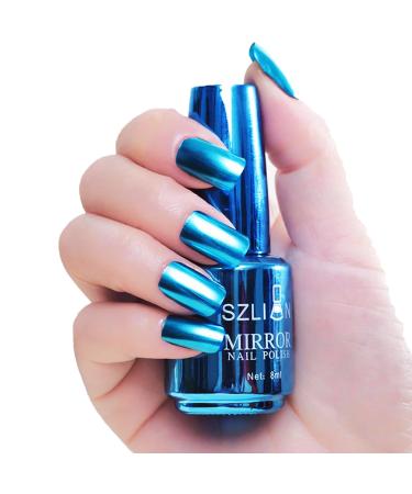 Blue Nail Polish Mirror Nail Varnish Chrome Metallic Quick Dry Metal Effect No UV Needed Nail Art Polish Chrome Nail Polish