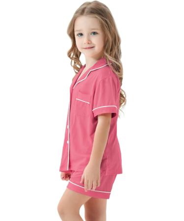 SWOMOG Unisex Kids Modal Button-Down Pyjamas Set | Short Sleeve Sleepwear 8-9 Years Coral - Buy Online on SooperMarket.com