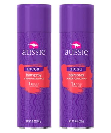 Aussie Hairspray Mega Flexible Hold Aerosol 14 Ounce (414ml) (2 Pack)