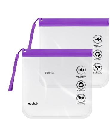 ECOHUB Airport Security Liquids Bags EVA Airport Liquid Bag 20 x 20cm Airline Approved Clear Travel Toiletry Bag for Women Men Zip Lock Bags with Strap for Travel (2 pcs Purple) Purple With Carrying Handle