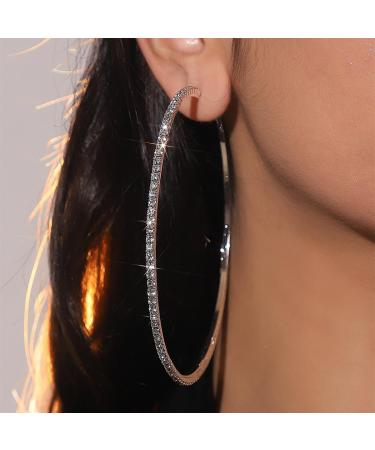 Jumwrit Shiny Big Hoop Rhinestone Dangle Earrings | Sparkle Crystal Circle Studs | Fashion Jewelry Gift for Women - Buy Online on SooperMarket.com