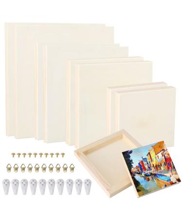 8pcs 4 Sizes Wood Canvas Panel Unfinished Blank Wood Boards Wooden Cradled Gallery Wall Canvases for Painting Color Pouring Burning Encaustic Art Crafts Paint Wood Hangers with Invisible Hanging Nails 4-10 inch