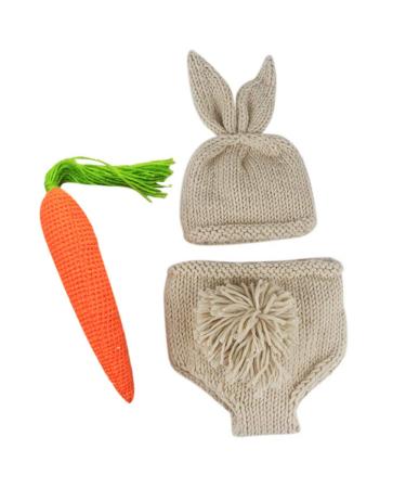 IMEKIS Newborn Baby Easter Bunny Photography Prop Costume Crochet Knit Hat Diaper Carrot 1st Birthday Outfit Set for Boy Girl One Size # Hat + Shorts + Carrot