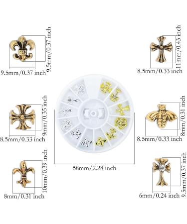 2 Boxes AB Nail 3D Art Accessories - 24 Pcs Mixed Sizes, Multi Shapes Manicure Decoration in Golden and Silver - Nail Face Makeup DIY Craft - Buy Online on SooperMarket.com
