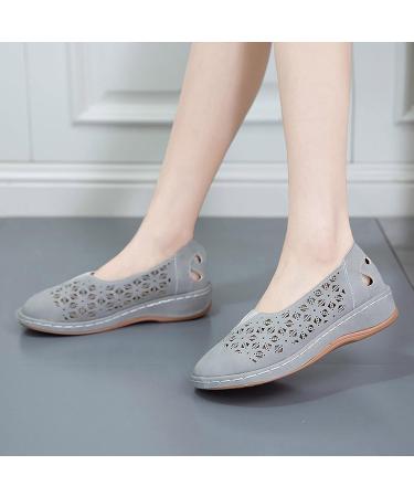 Kinrui Women's Hollow Out Loafers - Casual Slip On Shoes with Arch Support, Comfortable Closed Toe Flats, Size 8.5, Grey - Buy Online on SooperMarket.com