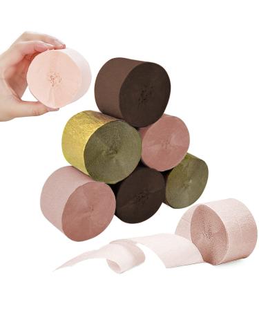 Beliueyes 8 Rolls Rose Gold Crepe Paper Streamers Party Decorations Light Pink Brown DIY Hanging Tassels Flower Making for Bridal Shower Wedding Birthday Anniversary 1.8 Inch x 82 Ft/Roll Light Pink Rose Gold Brown