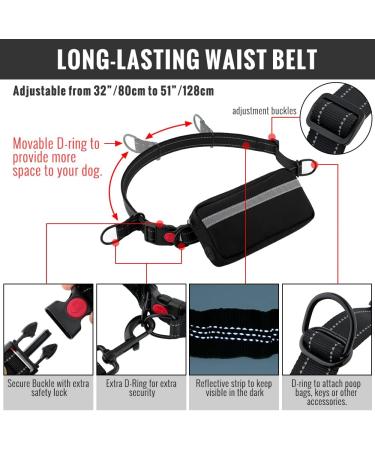 Plutus Pet Hands Free Dog Lead | Dual Handle Retractable Bungee Lead | Reflective Stitches | Adjustable Waist Lead for Medium Large Dogs - Red - Buy Online on SooperMarket.com