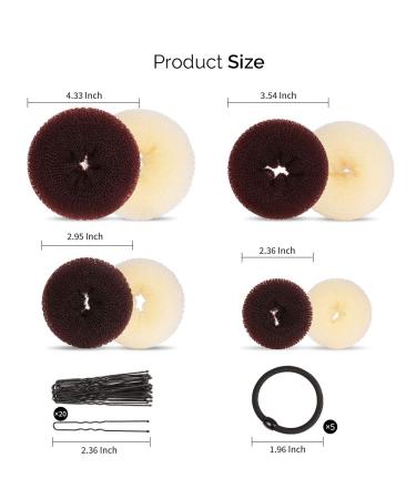 8pcs Hair Donut Bun Maker Set - FANDAMEI Dark Brown & Beige Bun Makers with Hair Elastic Bands and Pins - Buy Online on SooperMarket.com