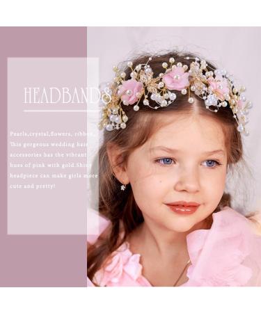 IYOU Flower Communion Headpiece Pink Floral Princess Headbands Pearl Butterfly Birthday Wedding Hair Accessories for Girls - Buy Online on SooperMarket.com